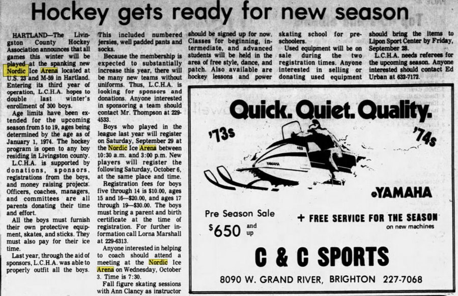 Nordic Ice Arena - Sep 1973 Article (newer photo)